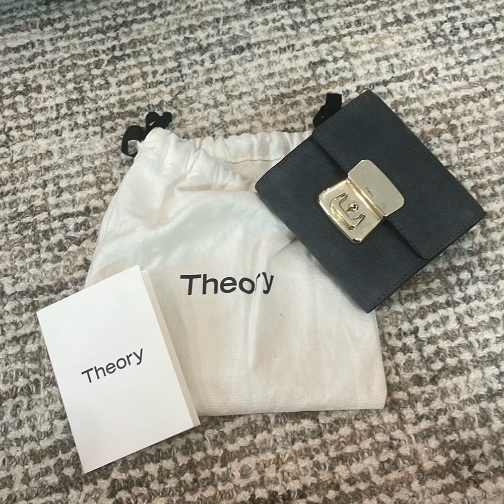 Theory Black Leather Wallet with Gold-Tone Lock